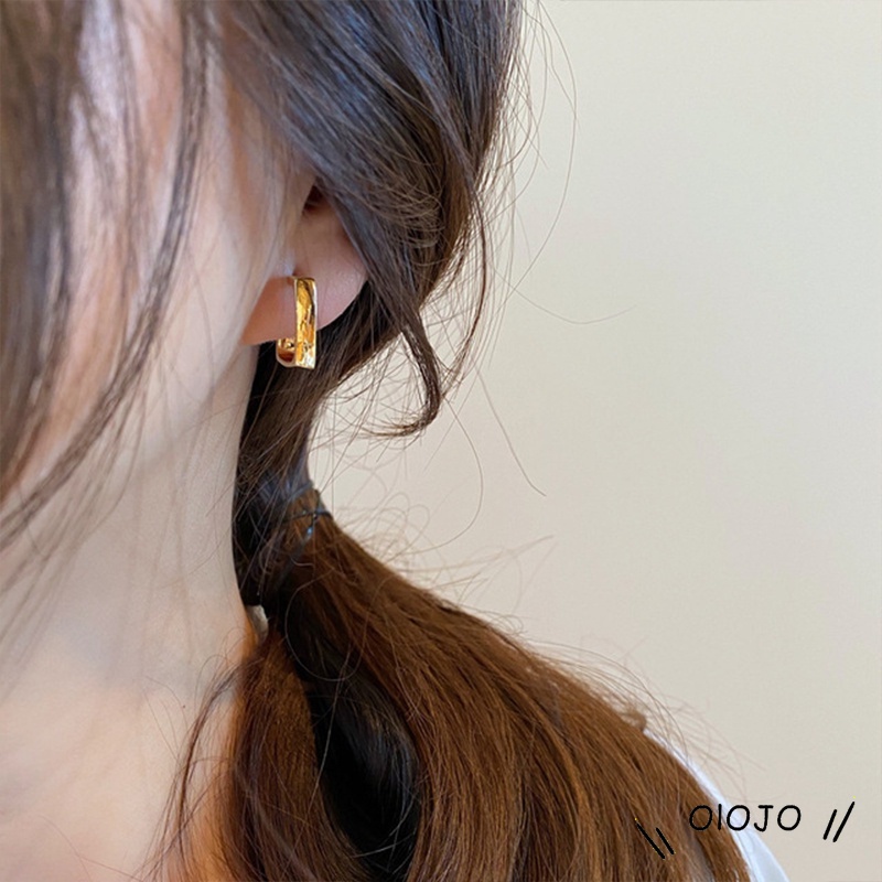 1 Pasang Kancing Telinga Persegi Berlapis Emas Aksesoris Fashion Desain Gaya Logam Keren - ol