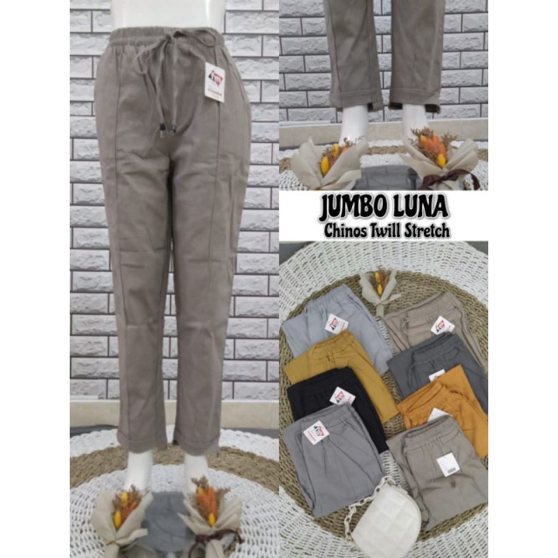 celana panjang wanita tali jumbo twill Stretch