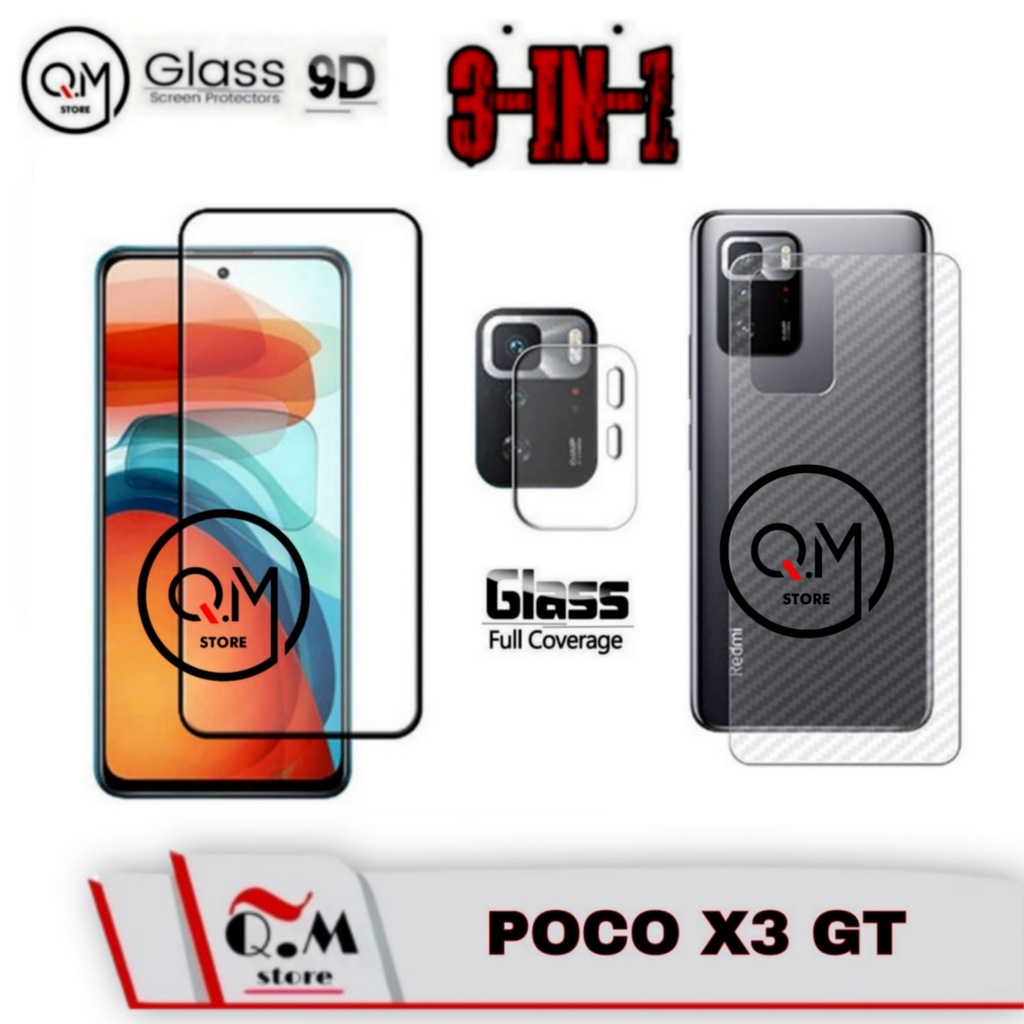 Paket 3 IN1 Xiaomi Poco X3 GT Anti Gores Screen Guard Pelindung Layar Plus Camera + Garskin