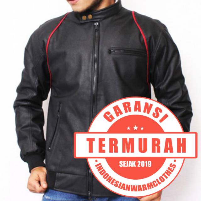 Jaket pria Jaket motor Semi Kulit List/Strip Merah