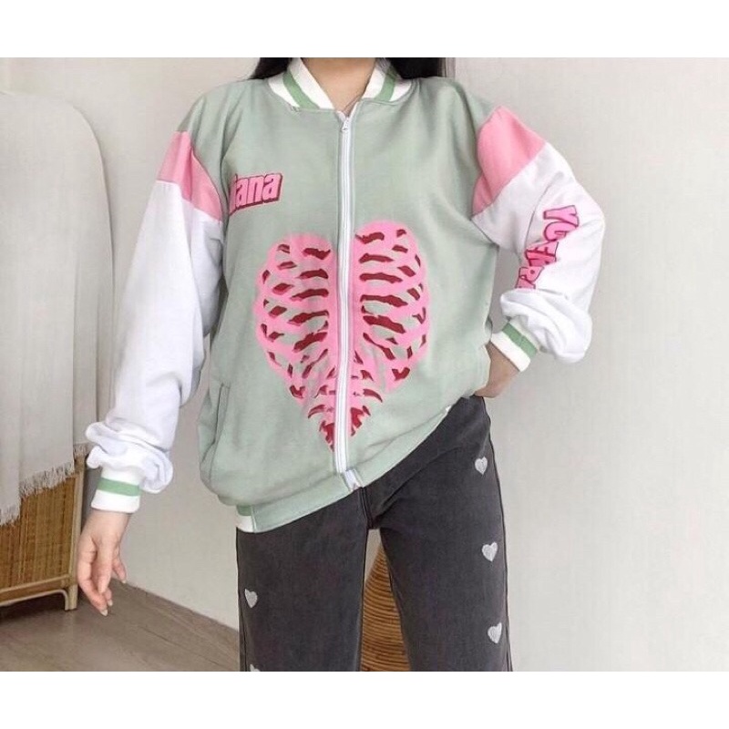 Heart Varsity Jaket Bisbol Mint