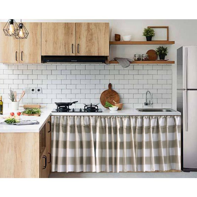 (promo) Tirai GORDEN KOLONG DAPUR DAN KABEL KAWAT TALI SPIRAL / TIRAI KOLONG DAPUR MOTIF EMILY Kotak