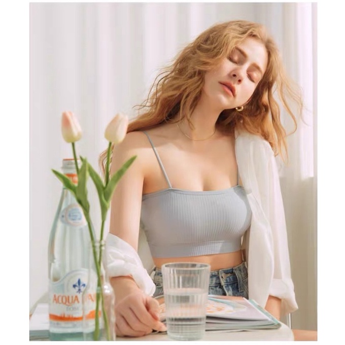 TANKTOP WANITA BRA TANPA KAWAT TALI SPAGHETTI CROP TOP BRA BUSA BISA DILEPAS PASANG