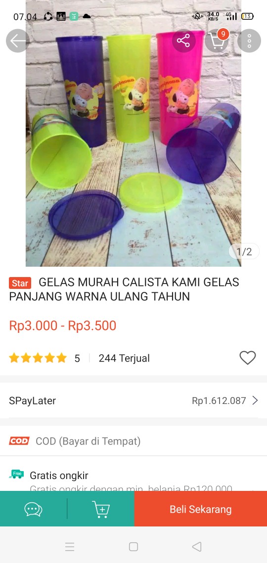 Gelas Murah Calista Kami Gelas Panjang Warna Ulang Tahun