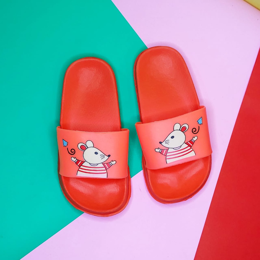 Sandal Anak Perempuan Import LP 2873 T-6P Sandal Slip-on Bahan Karet Motif Mouse Lucu Sandal Anak Perempuan 2 Tahun