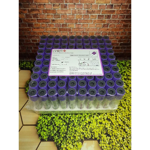 TABUNG EDTA 3 mL PET 100 PCS | EDTA K3 PLASTIK | TUTUP UNGU PLASTIK EXP PANJANG