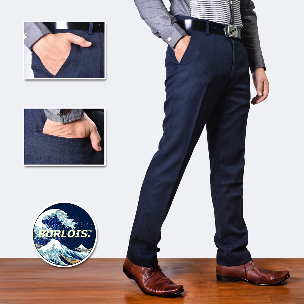 Burlois Store Celana Panjang Kantor Pria Model Slim Fit bahan wool