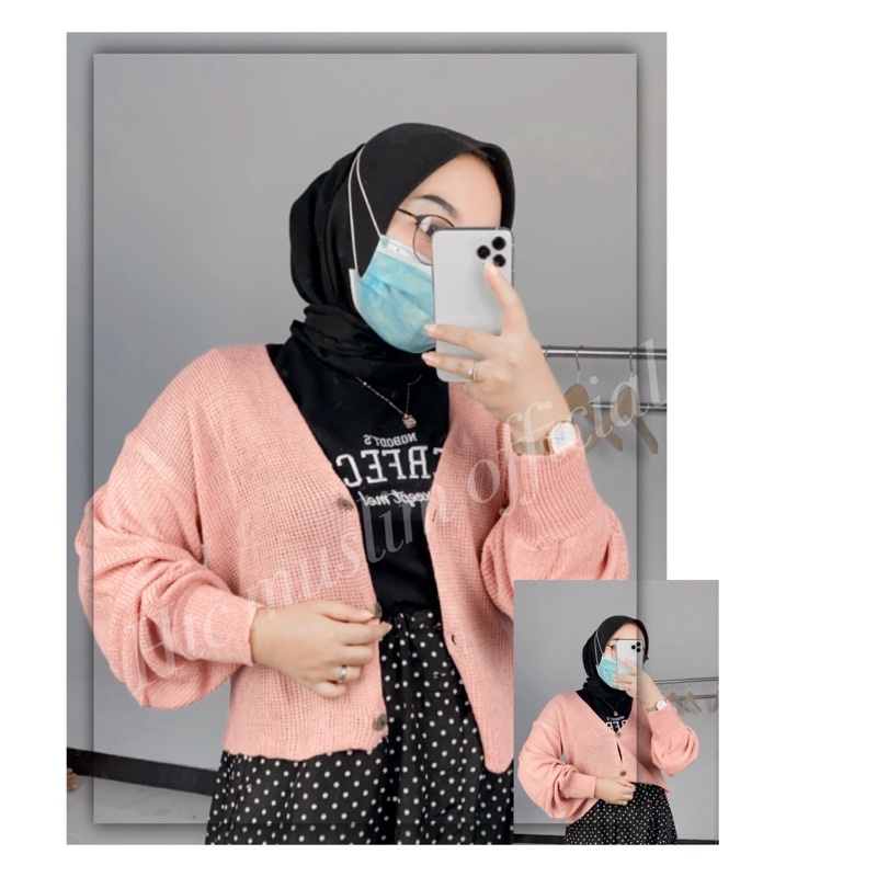 Cardigan Rajut BALONE Kancing Batok Wanita Knit Wear Muslimah-Dusty Pink