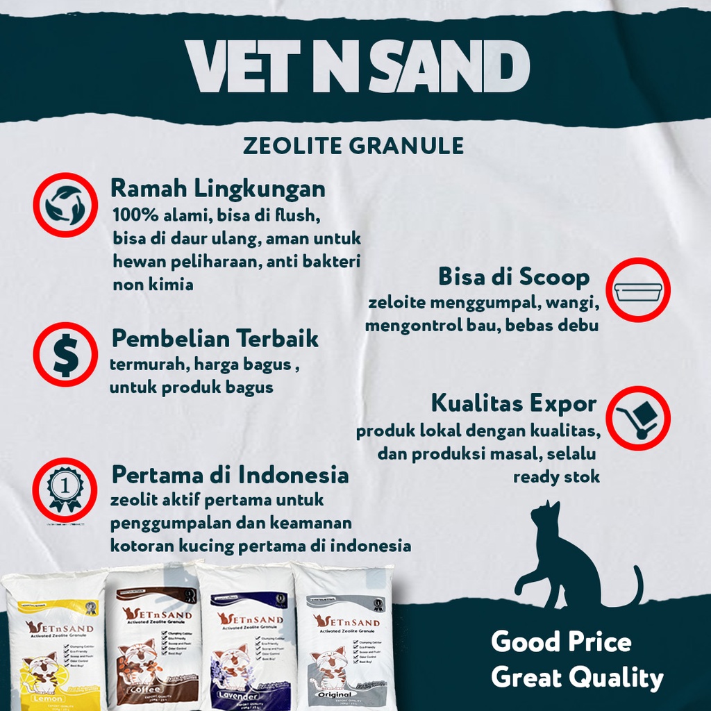 VETSAND NON WANGI 20KG pasir kucing 20kg catlitter gumpal granule termurah zeolit