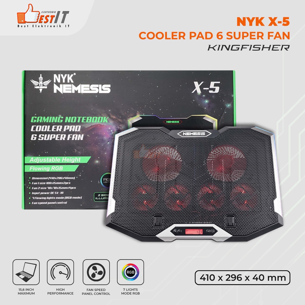 Cooling Pad Laptop Gaming CoolingPad RGB NYK X-5 KINGFISHER - FLOWING RGB