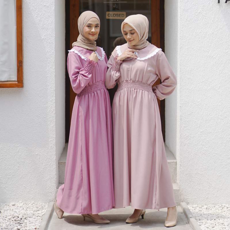 Gamis monscrep Sharie Maxi | Gamis Muslim | Busui Friendly | Fashion Muslim Gamis Kancing Aktif