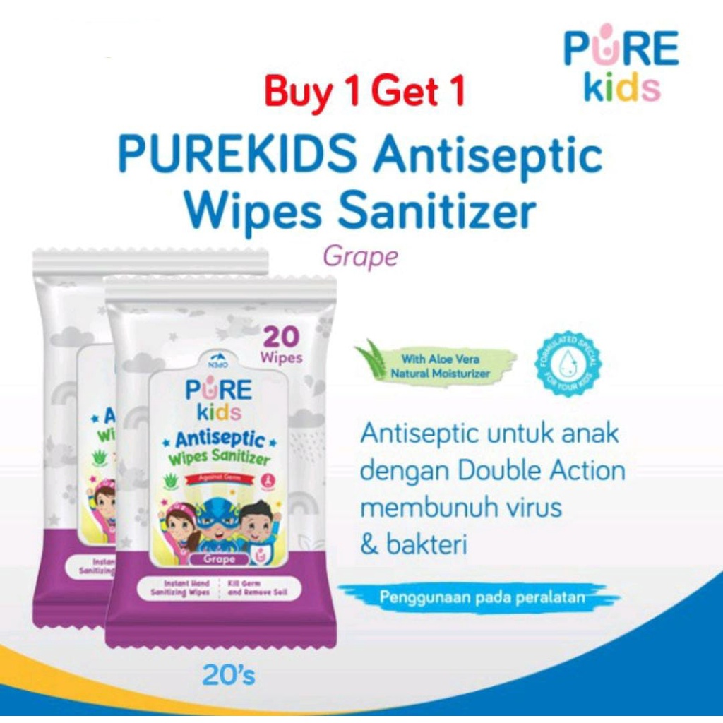 PURE KIDS ANTISEPTIC WIPES SANITIZER 20'S / BABY WIPES