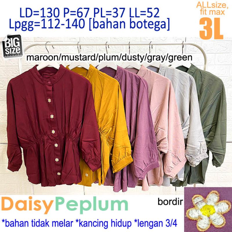 Daisy Peplum BLOUSE ATASAN WANITA POLOS BASIC ADA KANCING TERMURAH JUMBO BIG SIZE XXXL 3XL 3L