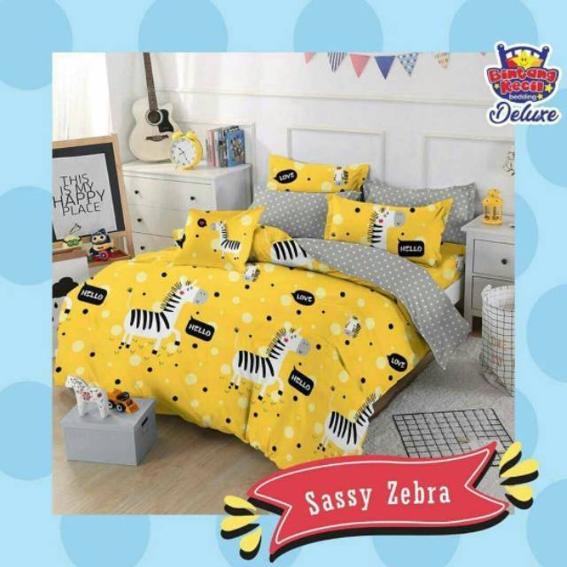SPREI MOTIF SEASY ZEBRA KUNING DAN ABU KATUN LOKAL ESRA WARNA KUNING & ABU UK KING QUEEN & SINGLE l
