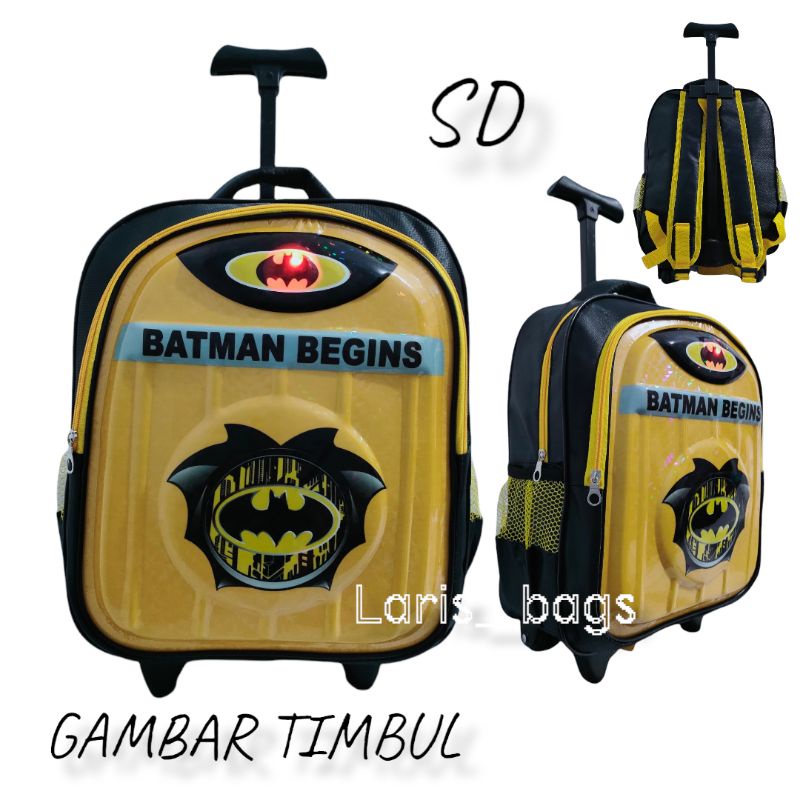 Tas sekolah anak laki laki SD/Tas troli anak sd/Tas troli anak laki laki/Tas troli Batman SD LED/Tas anak karakter/Tas Spiderman LED SD/Tas bahu anak/Tas dorong anak