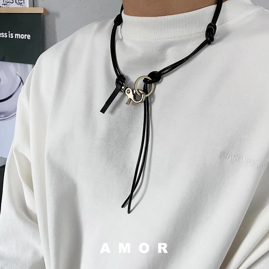Kalung Rantai Bahan Kulit pu Warna Hitam Gaya Korea Untuk sweater