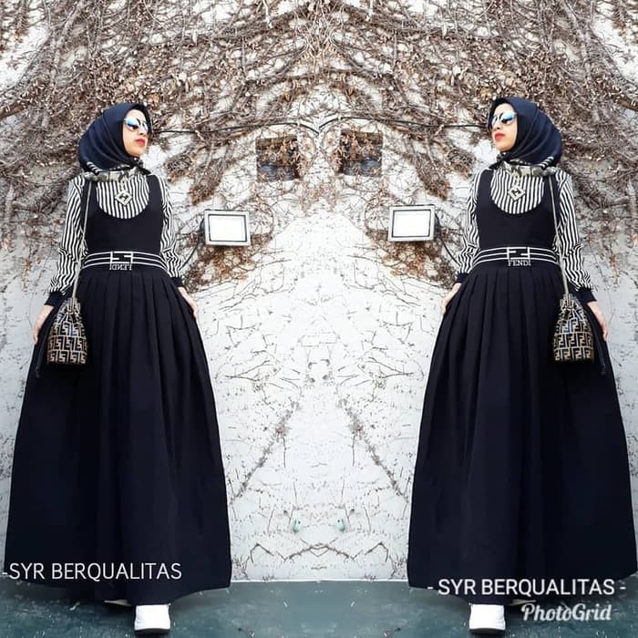 Baju Gamis Wanita Terbaru Fendi Set 2in1 Baju Setelan Baju Wanita