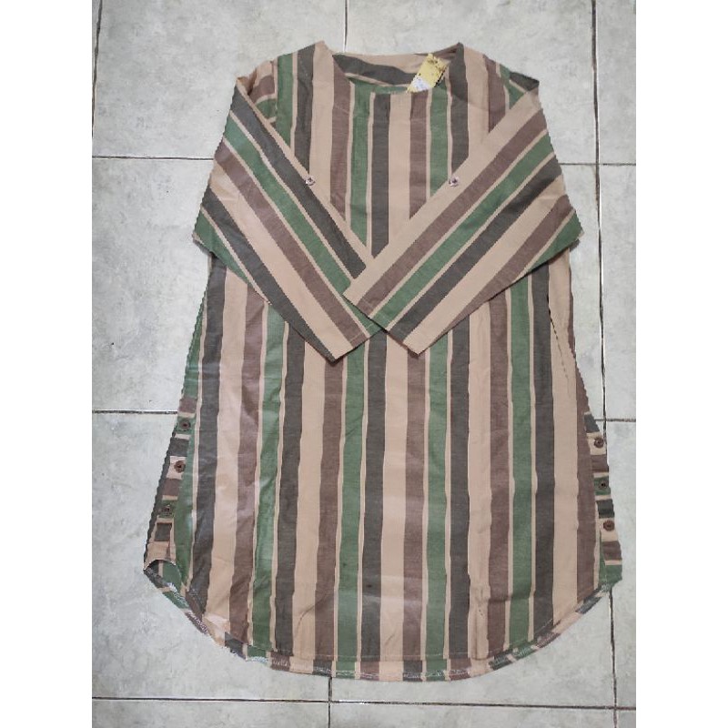 atasan tunik bahan katun motif salur
