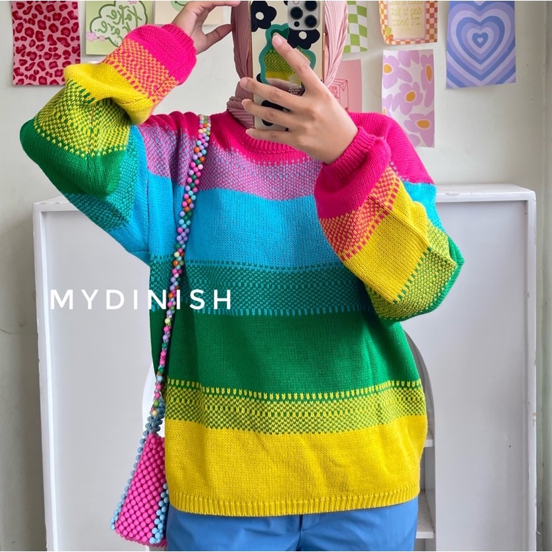 Hanna Rainbow Sweater - Sweater Wanita Motif Cewe Kue