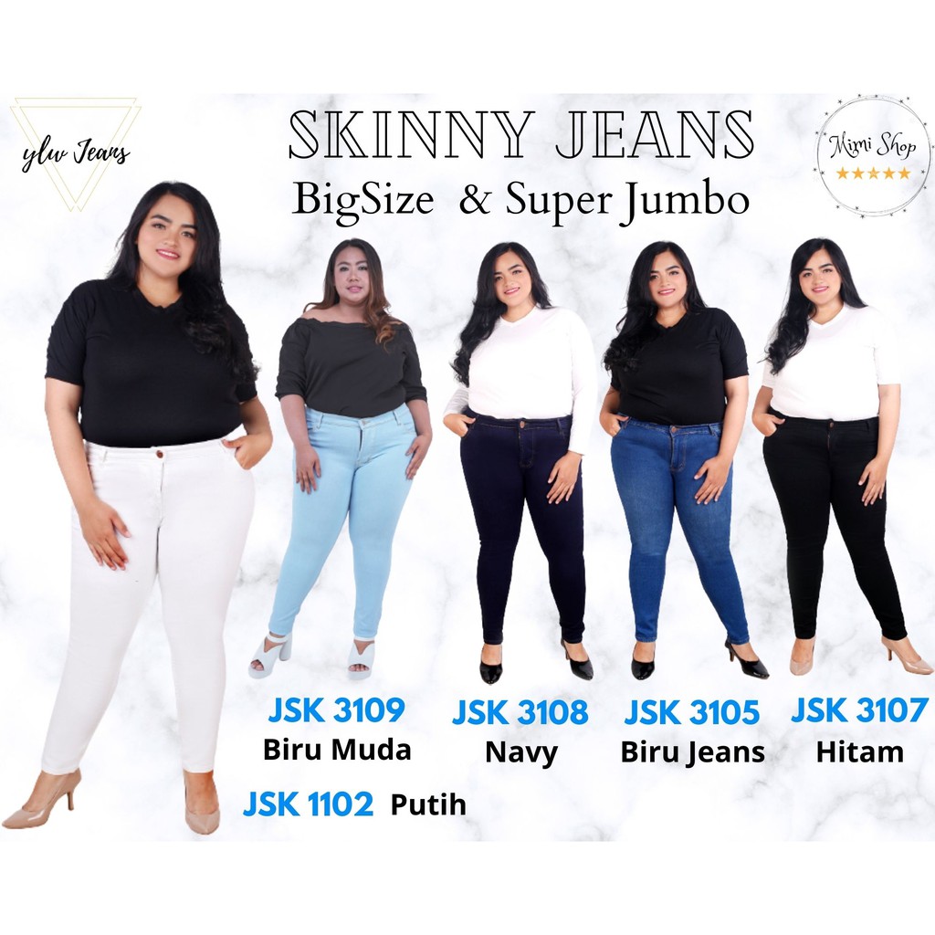 Celana Panjang Wanita Skinny Jeans SUPER JUMBO BIGSIZE Soft Jeans JSK Jeans 5 Variant Warna Putih