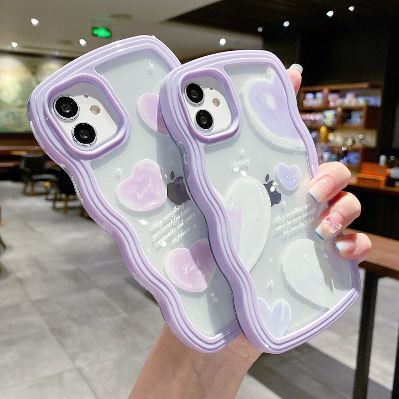 (2 In 1) Case Pelindung Handphone Motif Hati Warna Ungu Untuk iPhone 11 12 13 Pro MAX X XR XS MAX