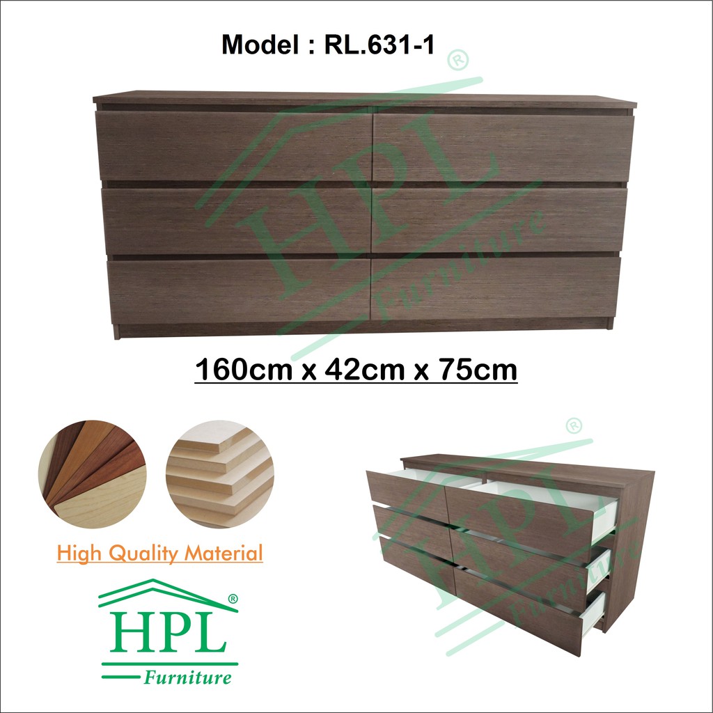 HOMKING Drawer Rak Laci 6 Susun HPL Coklat Motif Kayu