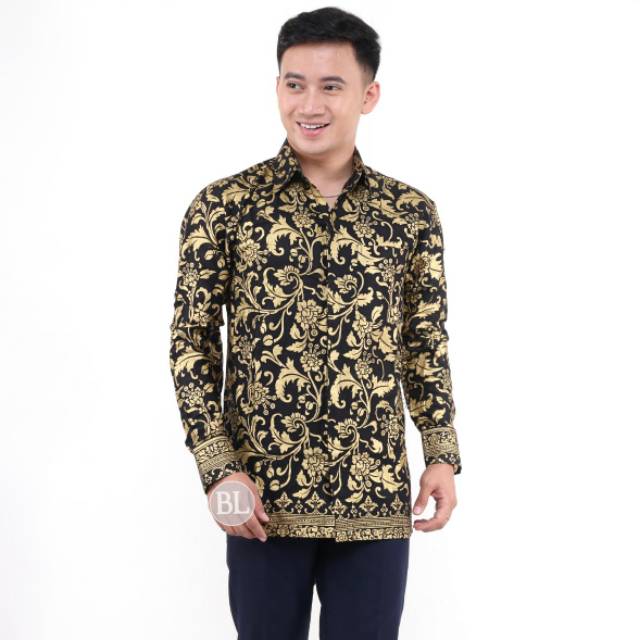 Kemeja Batik Lengan Panjang 021 DISTRO BATIK HRB026 HEM BATIK MURAH SENO SOGAN BAKUNG PADI MANGGAR