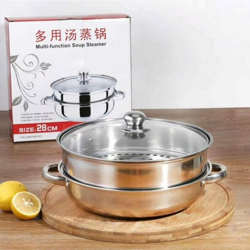 Panci Kukus 2 susun Stainless Tutup Kaca 28 cm/Dandang Steamer 28cm