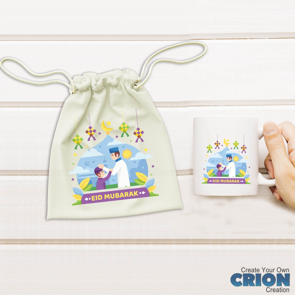 Mug Hampers Lebaran Pouch Eid Mubarak Bisa Custom Tulisan - By Crion