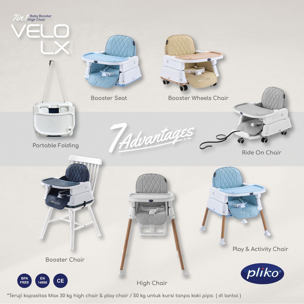 Pliko Baby Booster &amp; High Chair Velo LX  - HC-562 / Kursi Makan Bayi