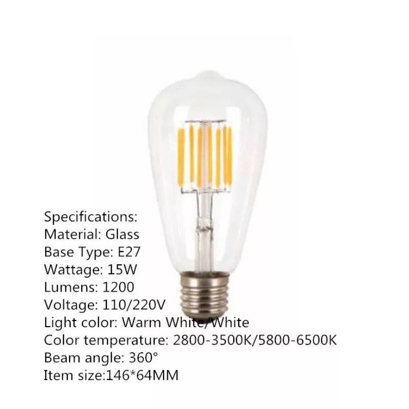 Lampu Bohlam Edison LED ST-64 4w 4watt 4 watt w vintage filamen bulb e27 Hias cafe Warmwhite ST64