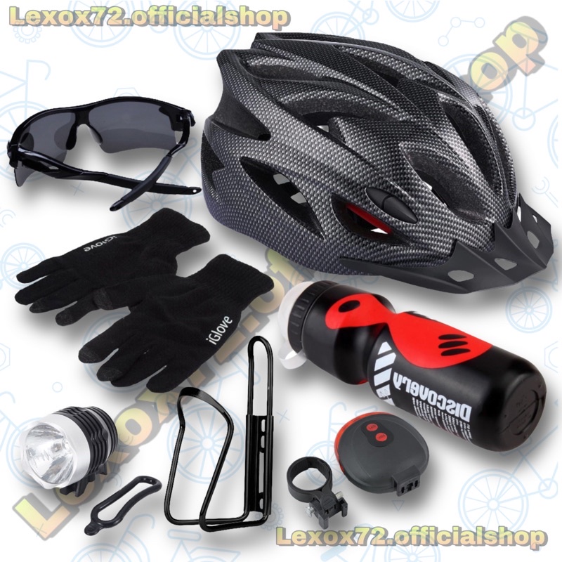 (bayar ditempat) helm sepeda gunung mtb roadbike + aksesoris(7item &amp; 5item) - merah carbon