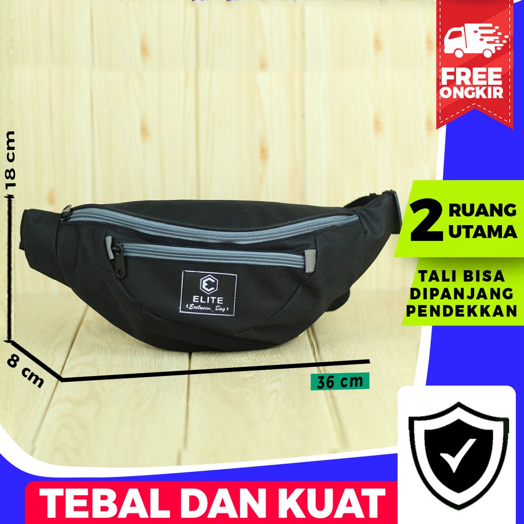 Slempang Resleting Abu Meriah Laki-Laki Waist Bag Cowok Bagus Keren Awet Slempang Resleting Abu