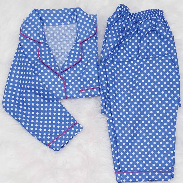 Baju tidur wanita/poyama/pajamas bahan katun polkadot blue hp cp dan pp-1