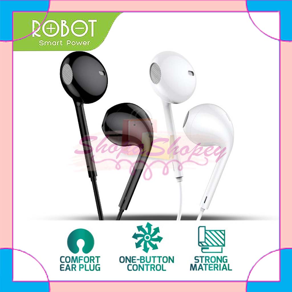 Headset Robot RE10 Wired Headset Wired Earphone Bass Smartphone Original - Garansi 1 Tahun