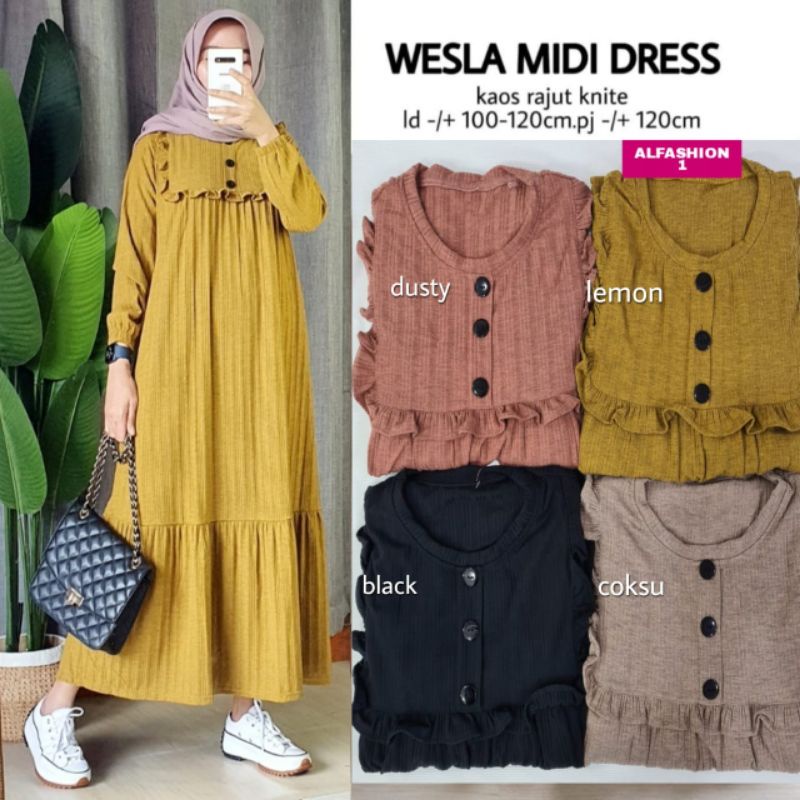 Wesla midi dress kaos knite rajut