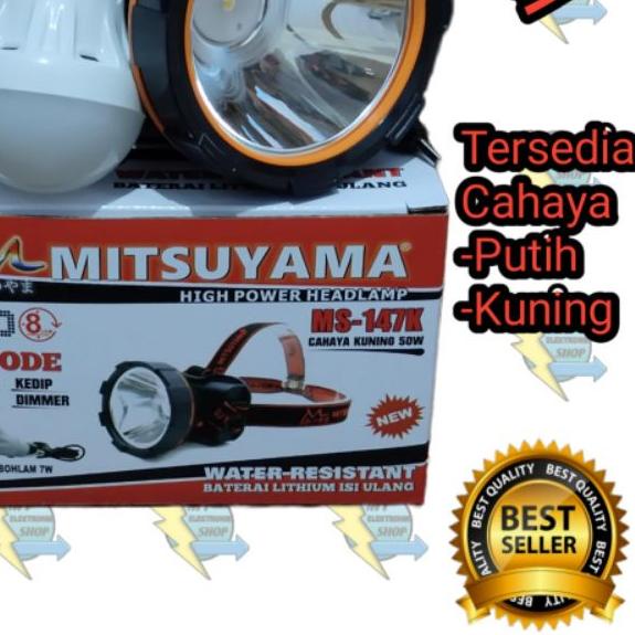 ♦ Senter kepala LED 50W MITSUYAMA MS-147P/K Free Bohlam cahaya putih/Kuning Headlamp 50Watt Dimmer ۞
