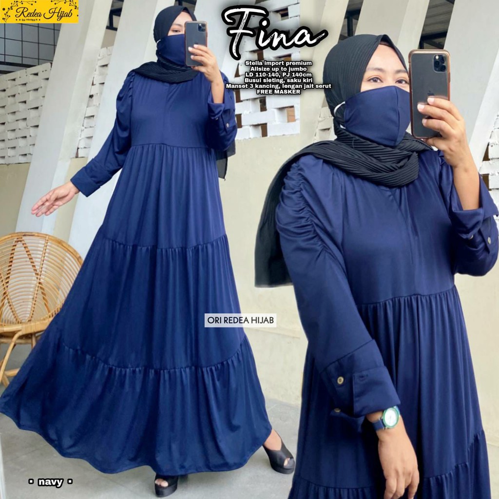 Gamis jumbo murah busui LD 110-140 maxy dress muslim Busui big size jersey stella ORi Redea | Fina