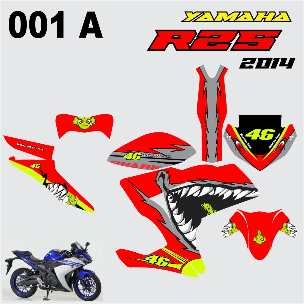 Decal Sticker Dekal Striping Yamaha R25- 2014 Terlaris Termurah Motif Hiu Shark Garis Abstrak-001