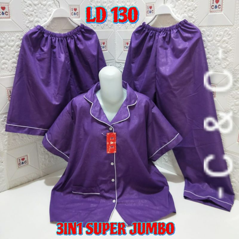 Baju Tidur Super Jumbo Piyama 3in1 5XL Katun Hembos LD 130cm