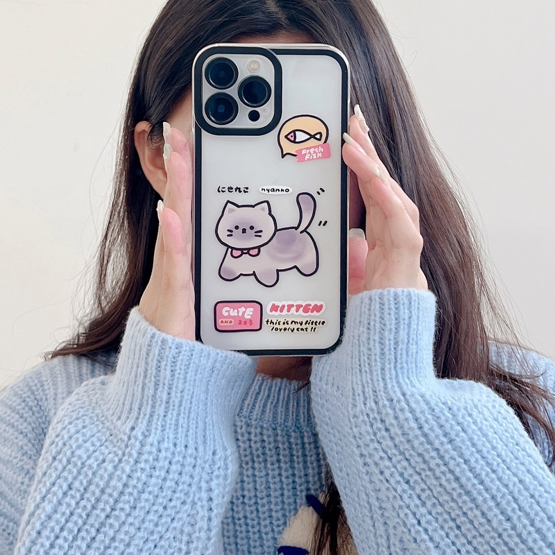 Soft case Pelindung Lensa Tahan Jatuh Motif Kartun Anjing Kucing Untuk iPhone 13 12 11 Pro MAX X XR XS MAX 7 8 Plus