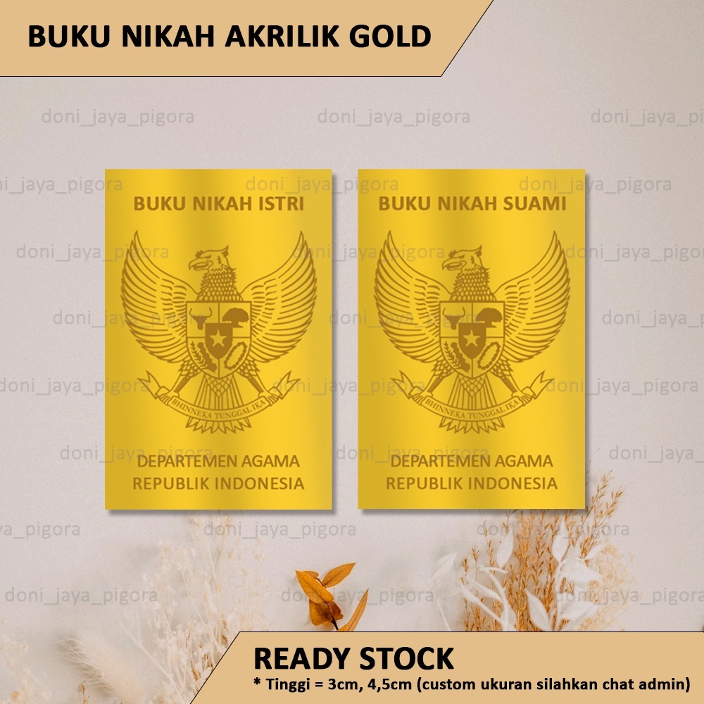 Replika Buku Nikah Suami Istri Akrilik / Ornamen Mahar Buku Nikah Akrilik Gold