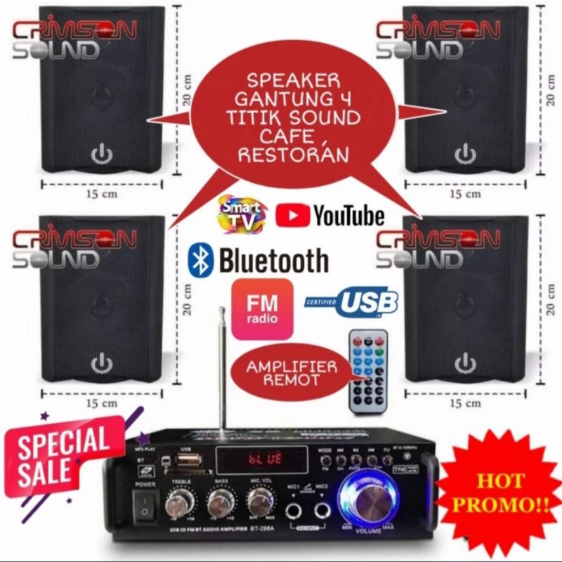 paket sound system kantor cafe masjid speaker crimson 4 unit speaker ampli bluetooth usb