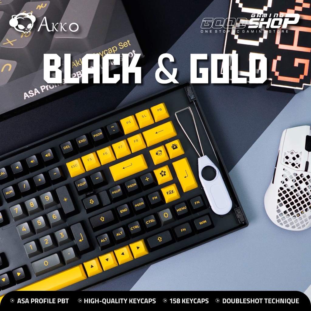 Akko Black &amp; Gold Hiragana Version (158-key) ASA - Keycap Set