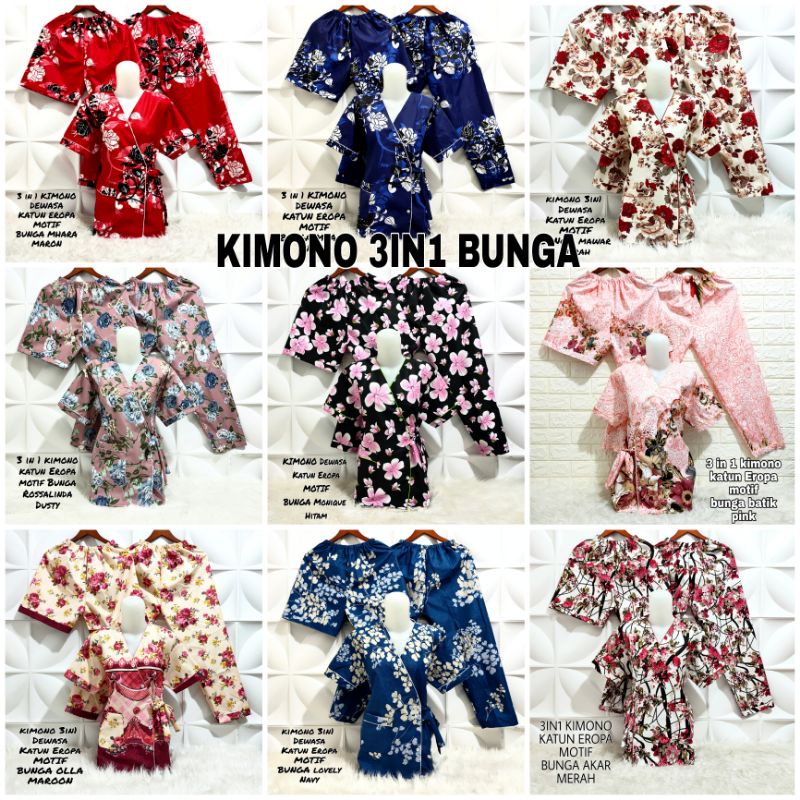 Piyama kimono 3 IN 1 Dewasa motif Bunga