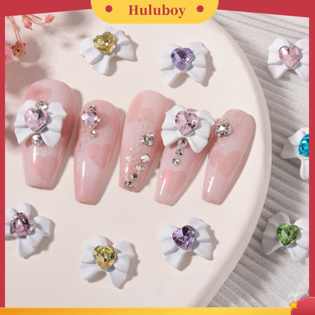 Huluboy Huluboy♡ 2pcs Charms Berlian Imitasi Bentuk Hati Pita Untuk Aksesoris Nail Art