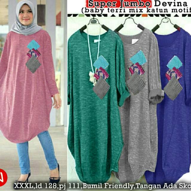 super jumbo devina XXXL, tunik, tunik Jumbo, baju Jumbo, big size, tunik bumil, tunik kekinian, ootd