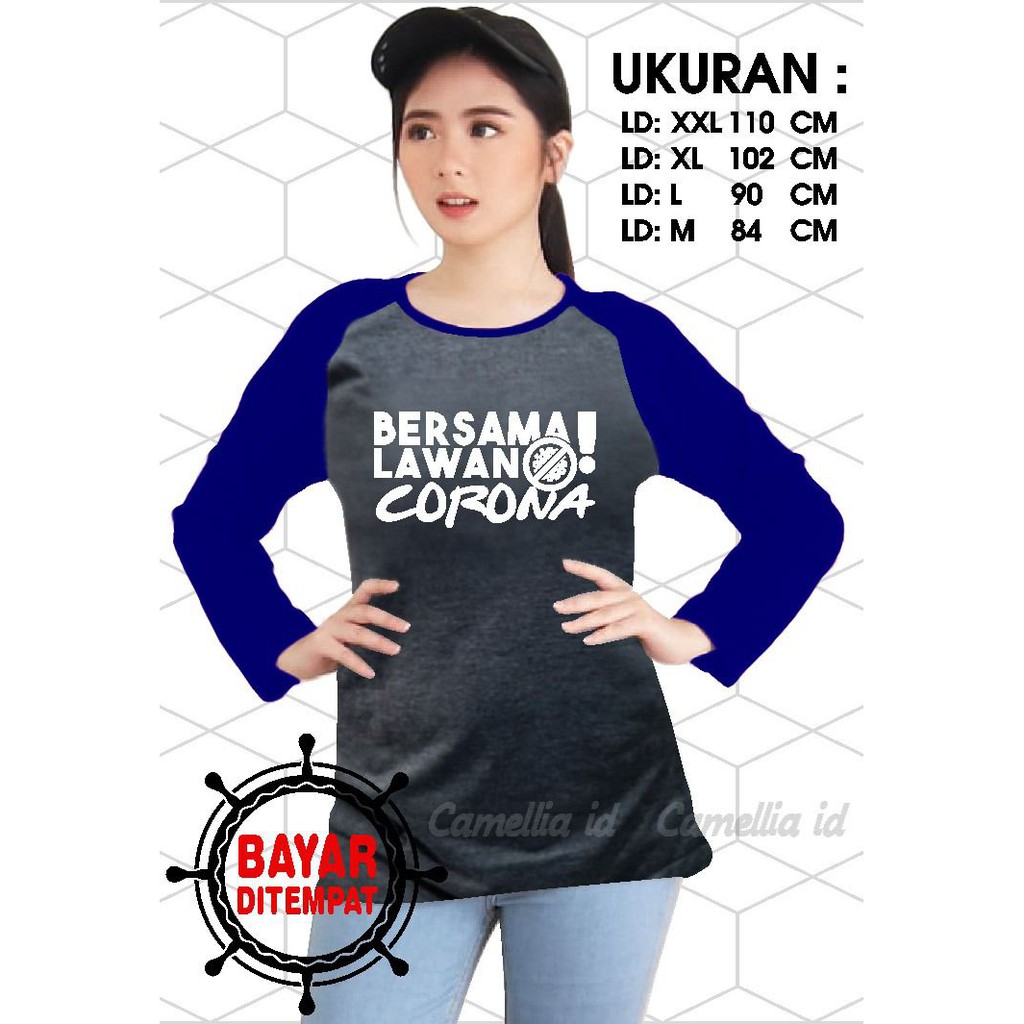 Kaos Raglan (CORONA)/Kaos Wanita Lengan Panjang/ Kaos Wanita/ Kaos Cewek/ Kaos Oblong/Misty