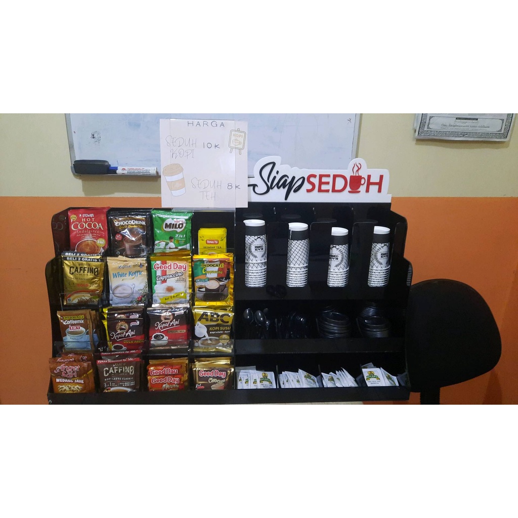 Rak Akrilik Kopi Display Siap Seduh Medium & Cup Organizer / RAK KOPI