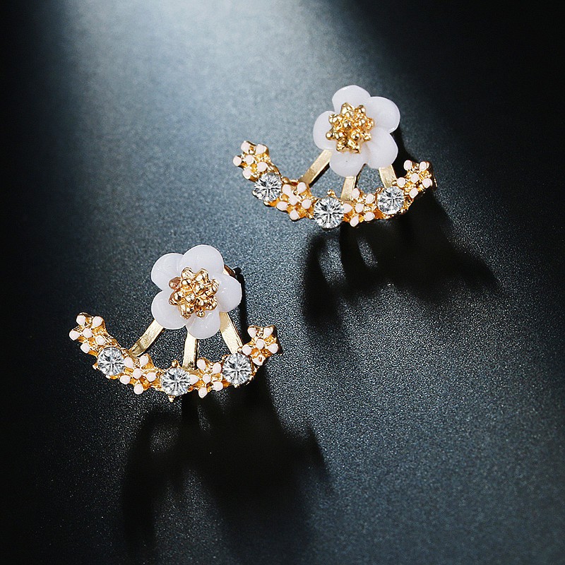 Anting Korea Earrings Perak/Emas Cabang / Bunga / Jumbai / Berlian Murah Giwang Anting Tindik Perhiasan-7